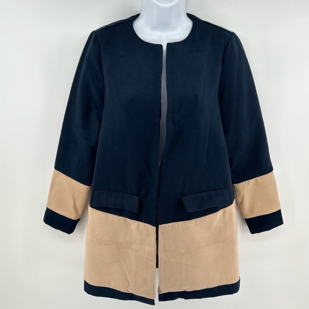 Colorblock Open Front Overcoat - Picture 2 of 7
